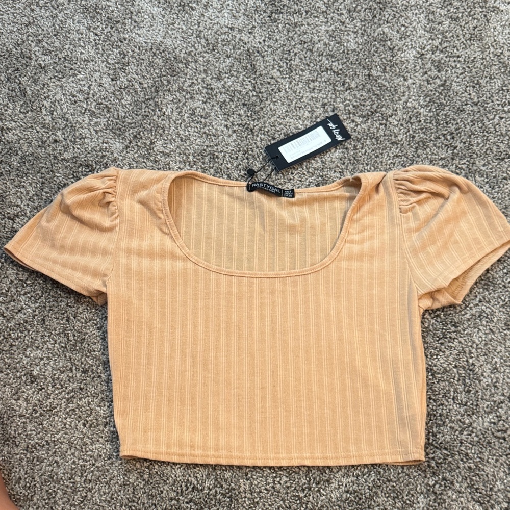 Nasty Gal Tan Puff Sleeve Blouse